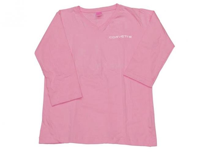 T-Shirt - Womens Pink 3/4 Sleeve With Corvette Script