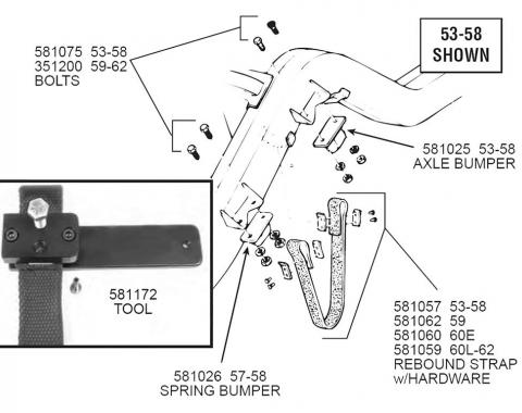 60-62 Rear Axle Rebound Straps with Hardware Kit - Does Both Sides