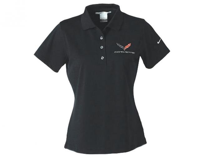 Polo Shirt C7 Corvette Ladies Nike Dri Fit Black