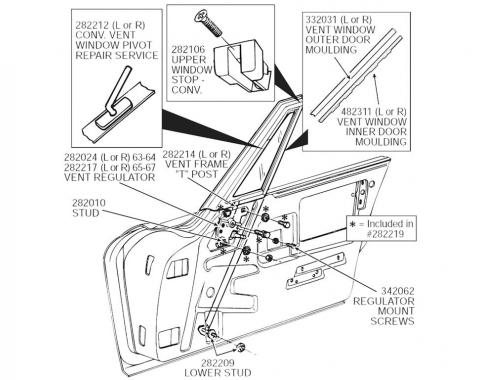 63-67 Vent Window Frame - Convertible T Post Left