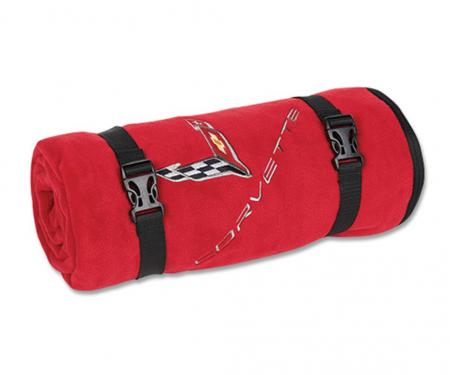 Red Fleece Blanket with Corvette Embroidered Emblem