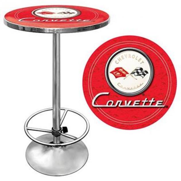 28" Red Pub Table With C1 Logo Motor City Vettes