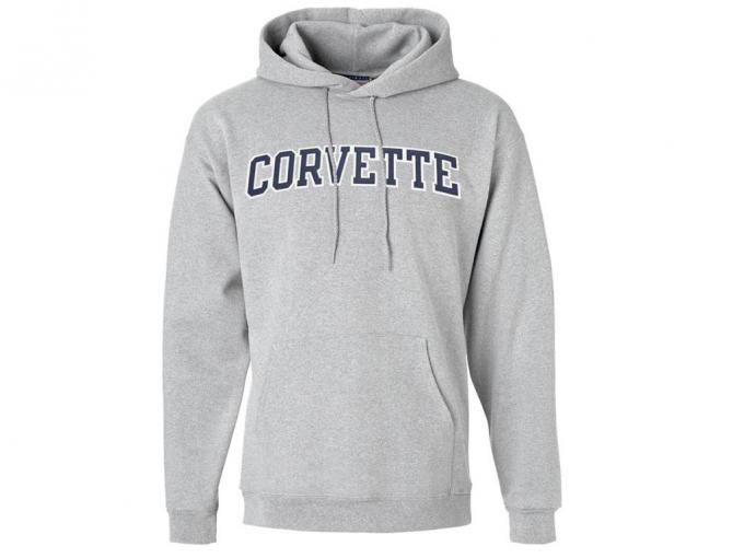 Hooded Sweatshirt Gray With Navy Corvette Lettering