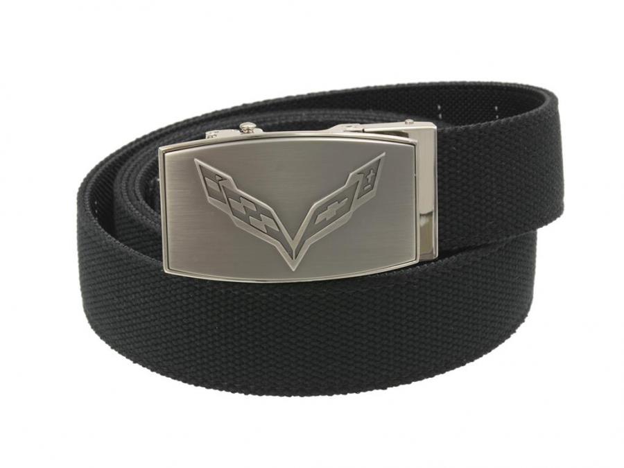 Nexbelt C7 Corvette Pewter Buckle Black Canvas Belt