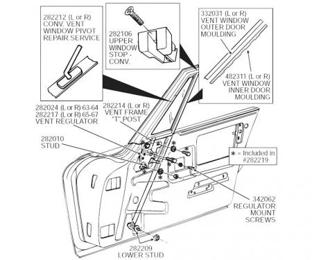 63-67 Vent Window Frame - Convertible T Post Left