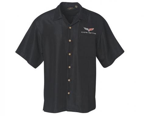 Camp Shirt - Men's Black Textured Camp With C6 Embroidered Logo