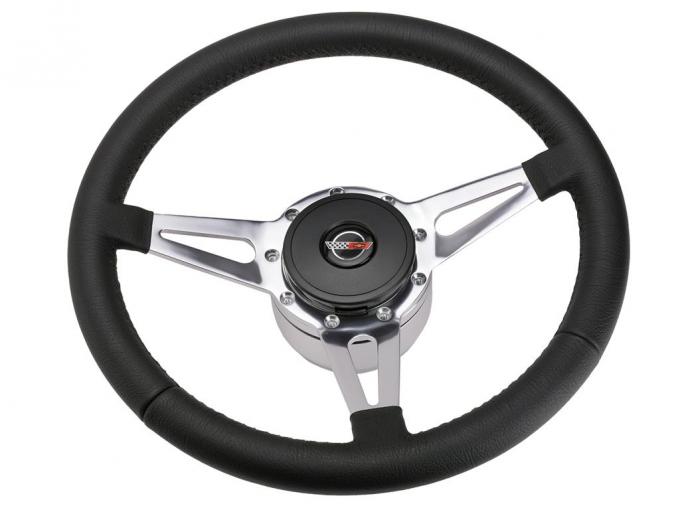 84-89 Black Leather 3 Spoke Steering Wheel w/ Horn Button and Hub