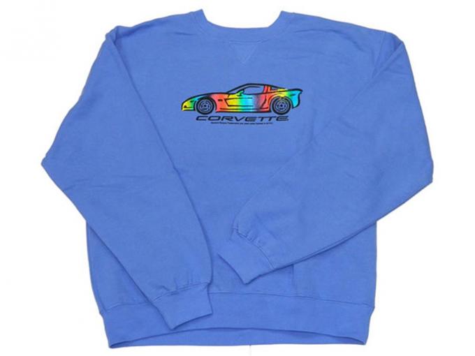 Blue Crew Neck Rainbow Foil Design Sweatshirt