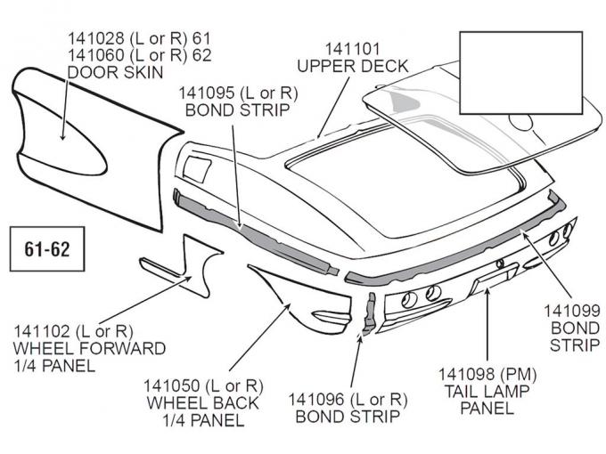 61-62 Rear Quarter Panel - Left Wheel Forward Hand Laid