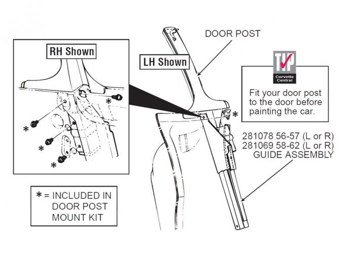 57-62 Right Door Front Window Guide - 1957 Late