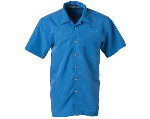Camp Shirt - Men's Blue Textured Stingray With C7 Embroidered Logo