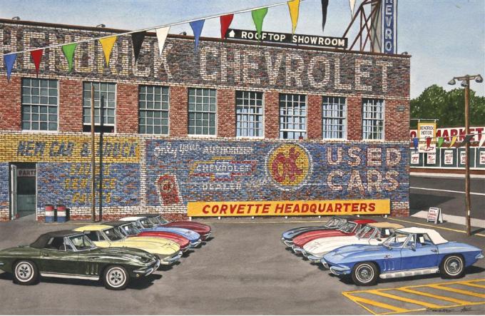 April 1965 Corvettes At Dealership Print By Dana Forrester