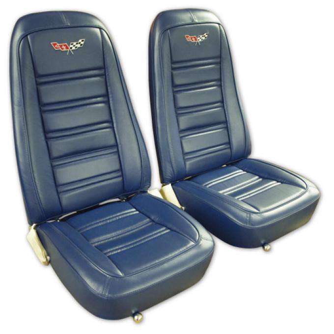 Corvette America 1977 Chevrolet Corvette Embroidered Leather Seat Covers 100% Leather 419845E | 77 Dark Blue