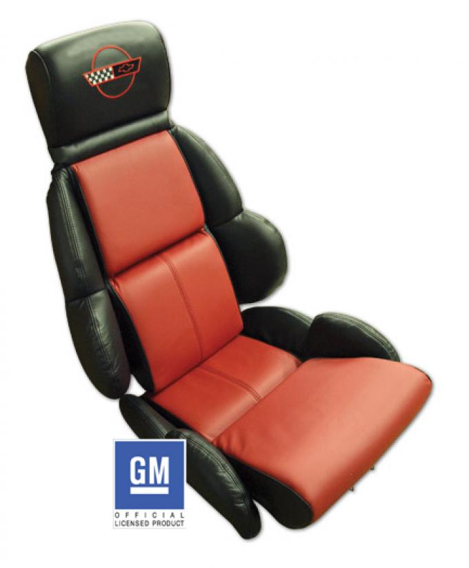 Corvette America 1989-1992 Chevrolet Corvette Embroidered Custom 100% Leather Seat Covers Standard Black & Red 44216E