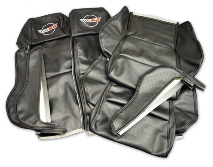 Corvette America 1984-1988 Chevrolet Corvette Embroidered Leather Seat Covers Sport 420520E | 59-96 Black