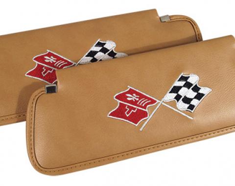 Corvette America 1973 Chevrolet Corvette Sunvisors Madrid Embroidered with Logo 407251 | 73-75 Medium Saddle