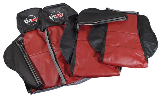 Corvette America 1984-1988 Chevrolet Corvette Embroidered Custom 100% Leather Seat Covers Sport Black & Dark Red 44230E
