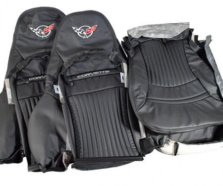 CA 1997-2004 Chevrolet Corvette Leather Seat Covers Embroidered Headrest 100% Leather Sport 462290E | 97-04 Black