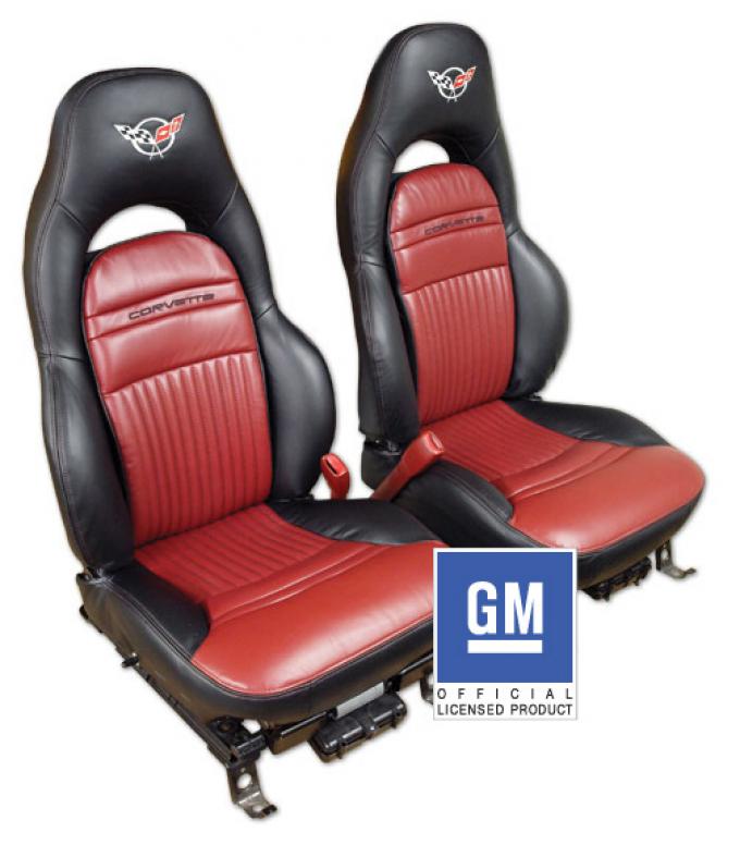 Corvette America 1997-2004 Chevrolet Corvette Embroidered Custom 100% Leather Seat Covers Sport Black & Firethorn 43870E