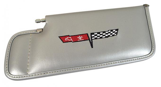 Corvette America 1981 Chevrolet Corvette Sunvisor LH Telescopic with Rod Embroidered with Logo 410164 | 81 Silver