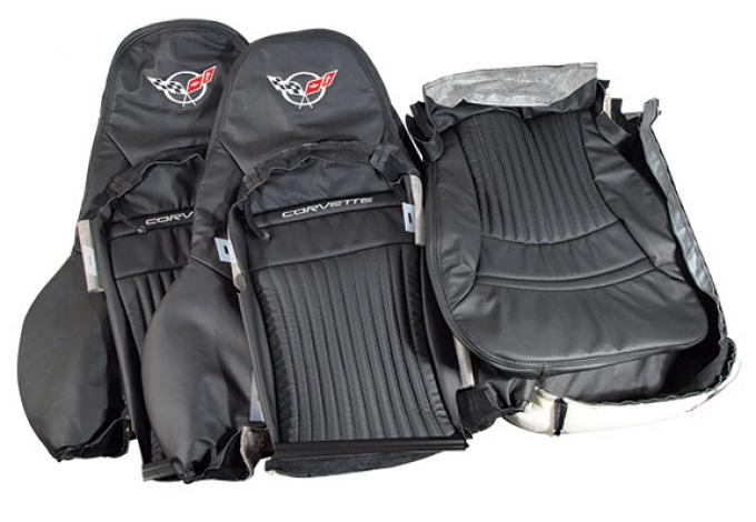 CA 1997-2004 Chevrolet Corvette Leather Seat Covers Embroidered Headrest 100% Leather Sport 462290E | 97-04 Black