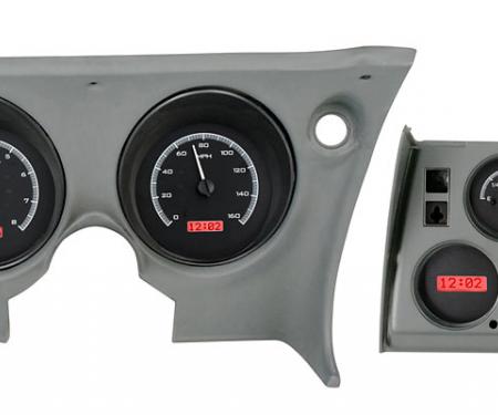 Corvette Dakota Digital VHX Instrument Set, Analog Clock, Black Alloy, Red Color, 1968-1977