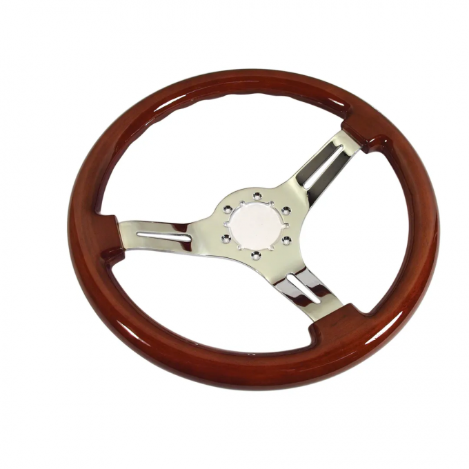 Corvette Steering Wheel, Mahogany With Chrome Plated Aluminum Spokes, 1967-1982