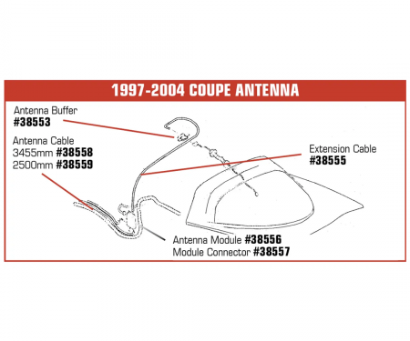 Corvette Antenna Cable, 3455 Mm, 1997-2004