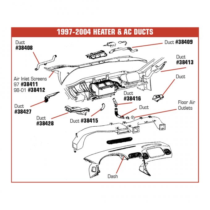 Corvette Floor Air Outlet Duct, Rear Right, 1997-2004