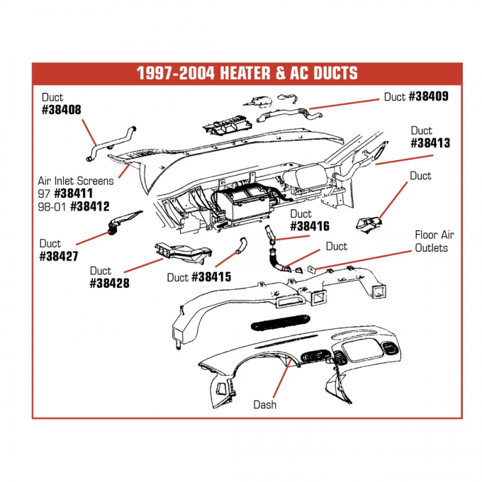 Corvette Side Windw Defroster Duct, Left Outboard, 1997-2004