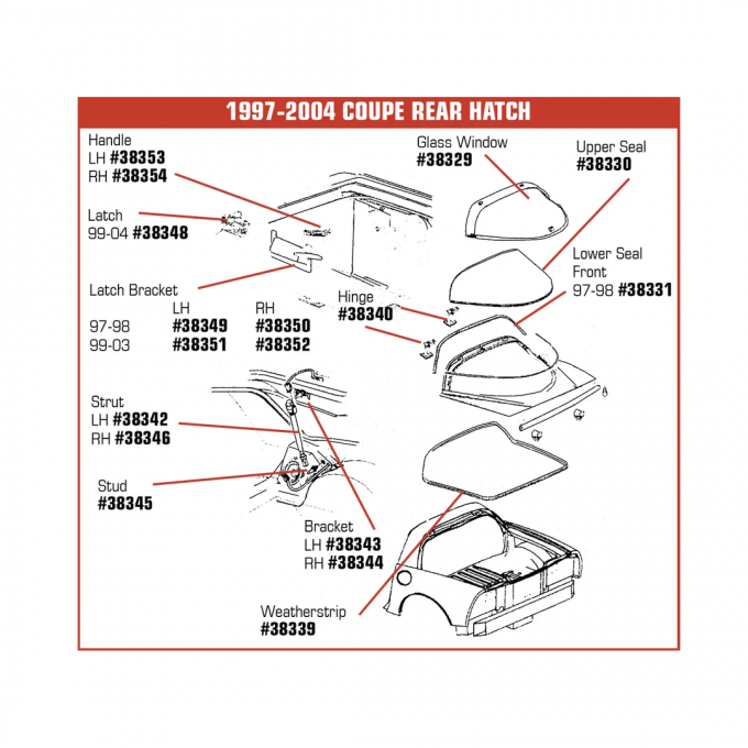 Corvette Hatch Glass Latch Bracket, Right, 1997-1998