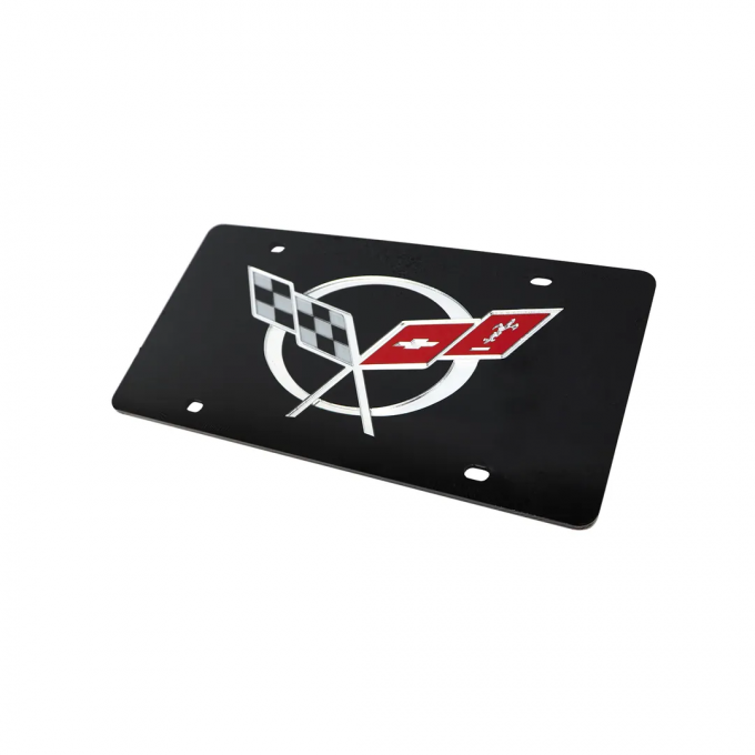 Corvette Front License Plate, Blk with C5 Logo, 1997-2001