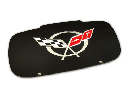 Corvette Front License Plate, Black with C5 Logo, 1997-2004