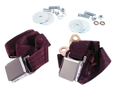 Corvette Seat Belts, Chrome Lift Maroon, 1963-1967