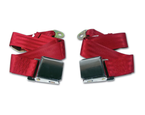 Corvette Seat Belts, Chrome Lift Red, 1963-1967