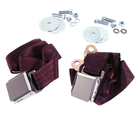 Corvette Seat Belts, Chrome Lift Maroon, 1963-1967