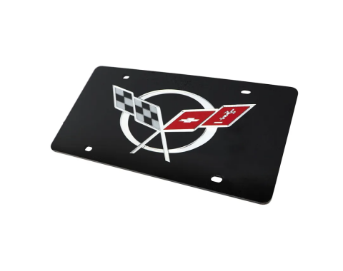 Corvette Front License Plate, Blk with C5 Logo, 1997-2001