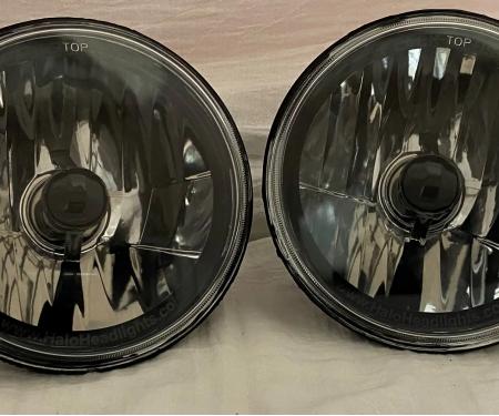 RedLine LumTronix 7 Inch Round Elite Diamond Headlights No Halo Black illusion™ with a Clear Halogen Bulbs HH-005BLKI