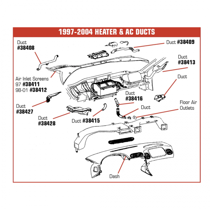 Corvette Floor Air Outlet Duct, Left, 1997-2004