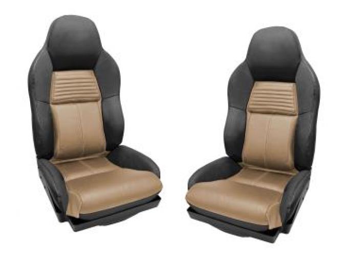 CA 1994-1996 Chevrolet Corvette Mounted Leather Seat Covers Black / Beige 2 Tone Standard 45090