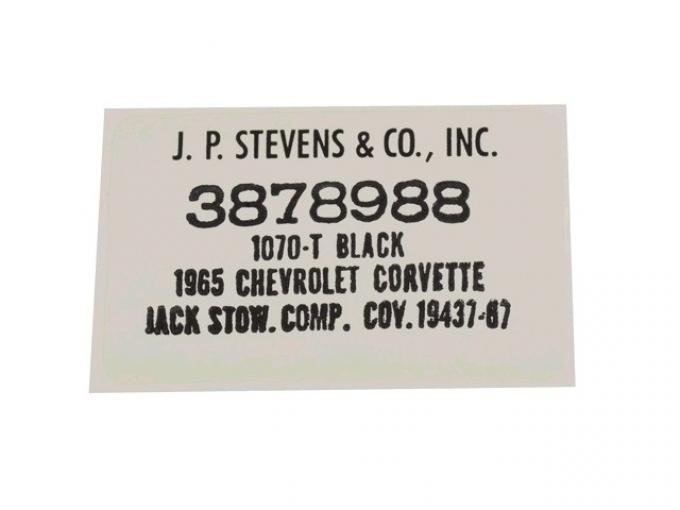 Corvette Decal, Jack Cover Board Carpet, JP Stevens Company, 1965-1967