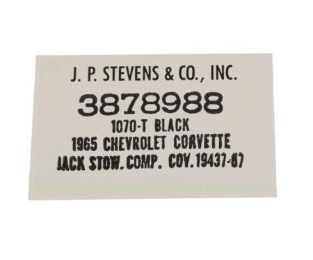 Corvette Decal, Jack Cover Board Carpet, JP Stevens Company, 1965-1967