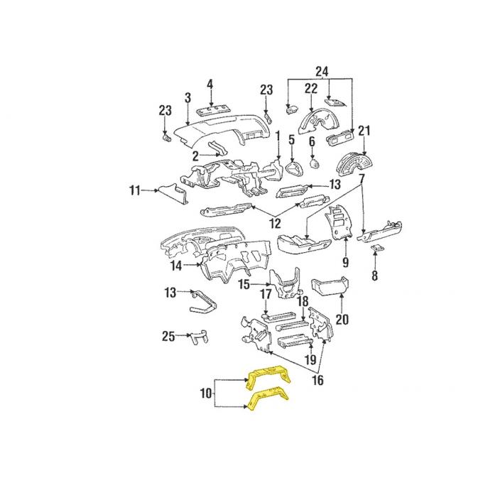 Corvette Dash Reinforcement, Lower Center, 1990-1996