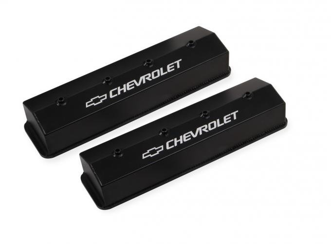 Holley GM Licensed Valve Cover, Track Series, SBC, Fabricated Aluminum, Center Bolt, Black 241-286