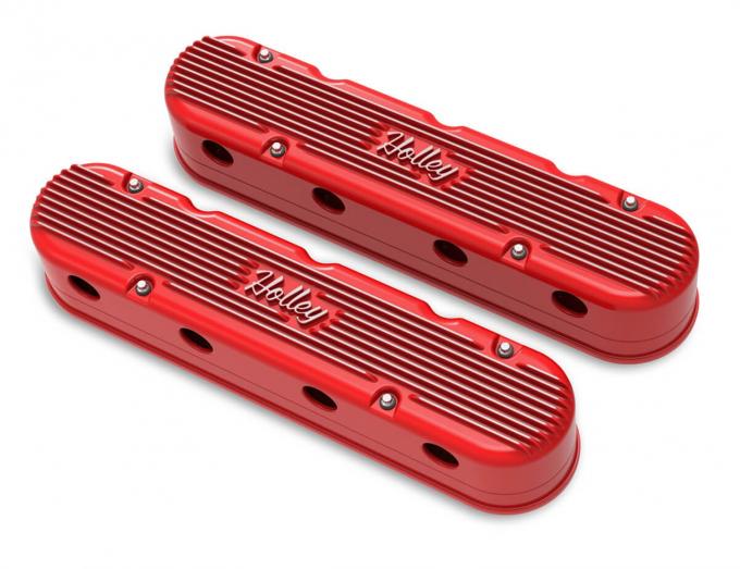 Holley 2-Piece Vintage Series Valve Cover, Gen III/IV LS, Gloss Red Machined 241-174