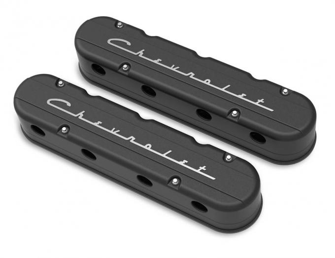 Holley 2-Piece "Chevrolet" Script Valve Cover, Gen III/IV LS, Satin Black Machined 241-177