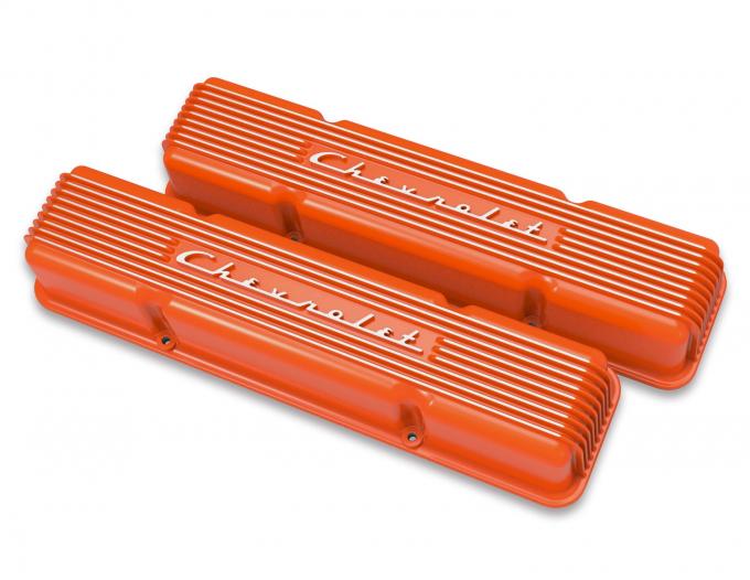 Holley GM Licensed Vintage Series SBC Valve Covers, Factory Orange Machined Finish 241-109
