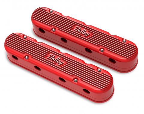 Holley 2-Piece Vintage Series Valve Cover, Gen III/IV LS, Gloss Red Machined 241-174