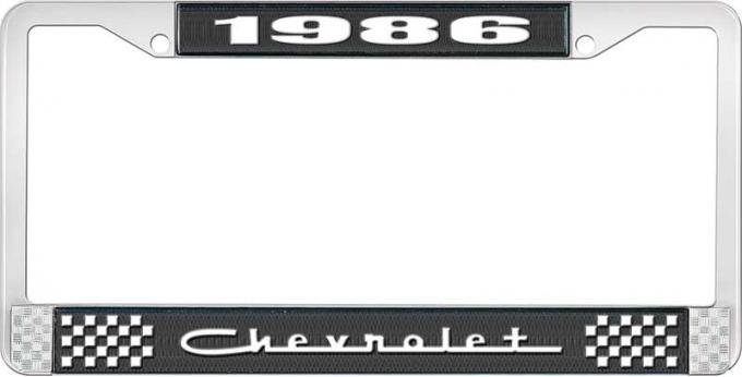OER 1986 Chevrolet Style # 5 Black and Chrome License Plate Frame with White Lettering LF2238605A