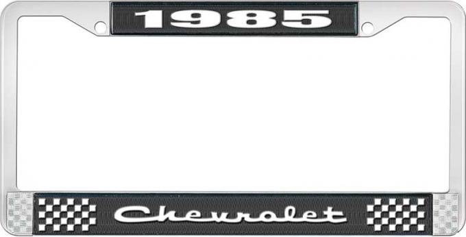 OER 1985 Chevrolet Style # 2 Black and Chrome License Plate Frame with White Lettering LF2238502A
